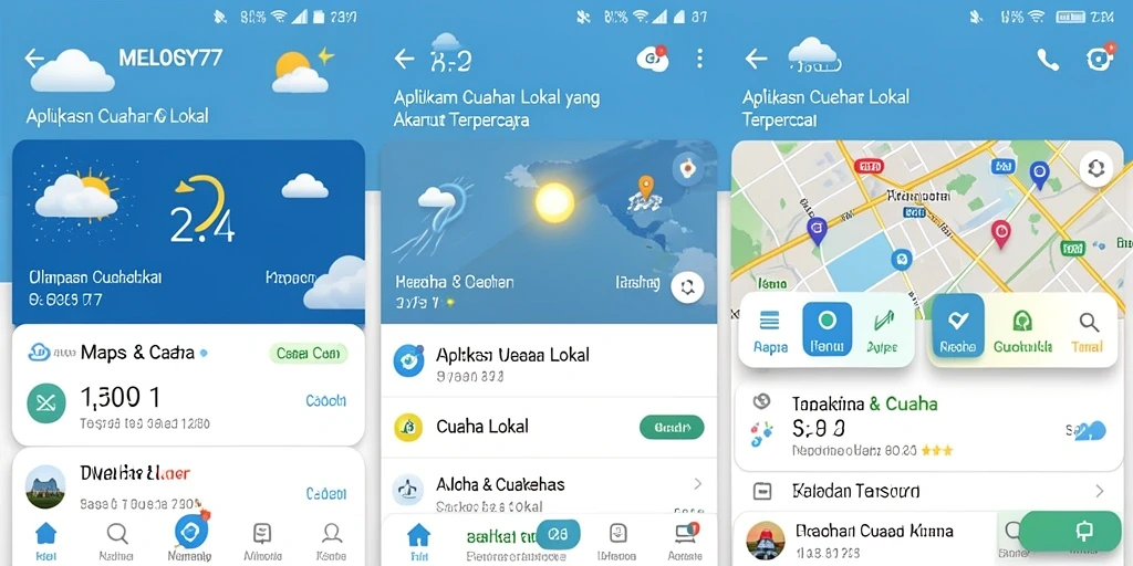 Tampilan utama aplikasi MELODY77 dengan informasi cuaca lokal.