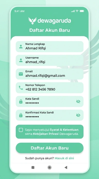 Buat Akun Baru dewagaruda dengan Mudah